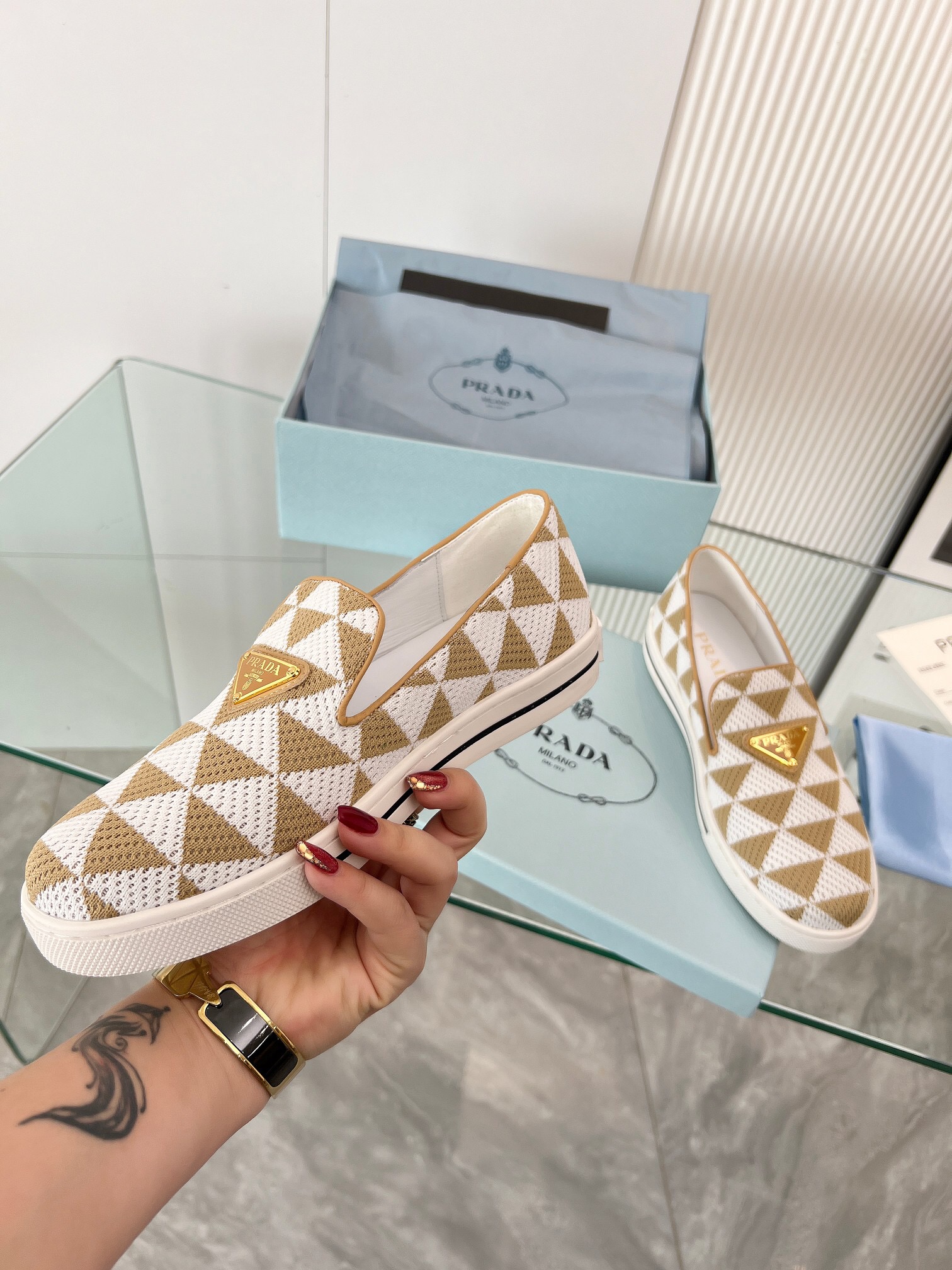 Prada 2024 Women Embroidered fabric slip-on Shoes Loafers Size 36-41