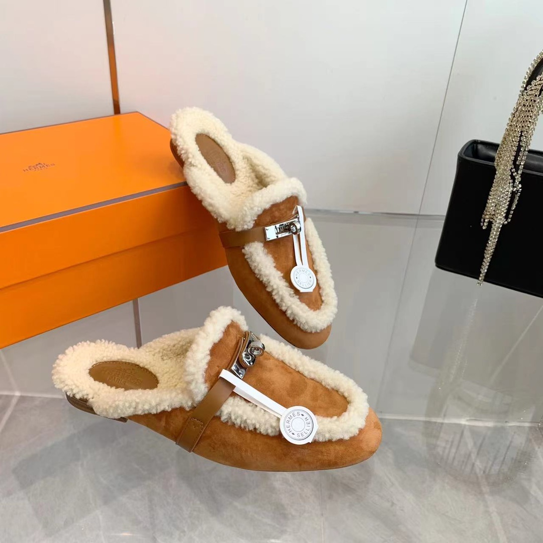 Hermes 23fw Women Winter Slippers Size 36-41