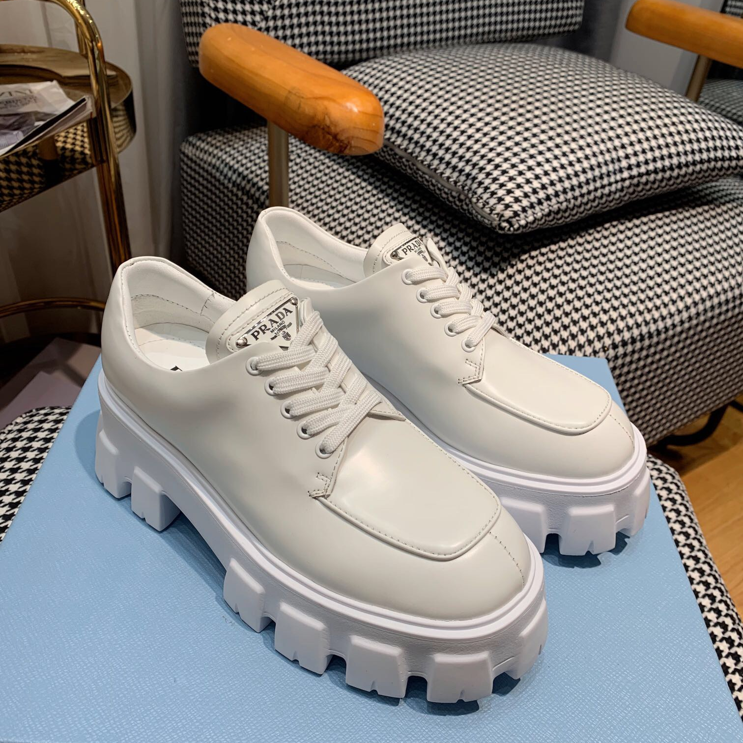 Prada Monolith brushed leather lace-up Shoes Loafers Size 36-41