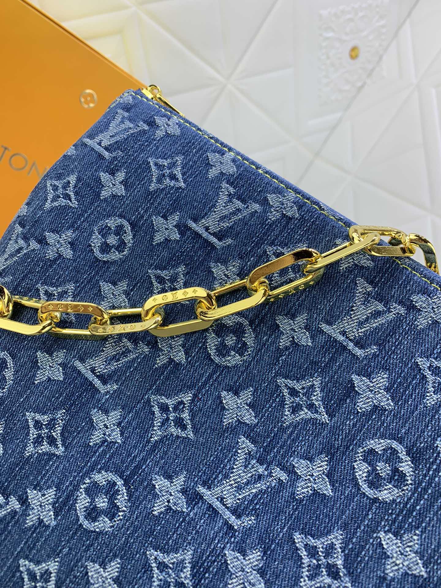 Louis Vuitton Monogram Coussin Denim Cowboy Women Shoulder Bags Size 34*24*12cm