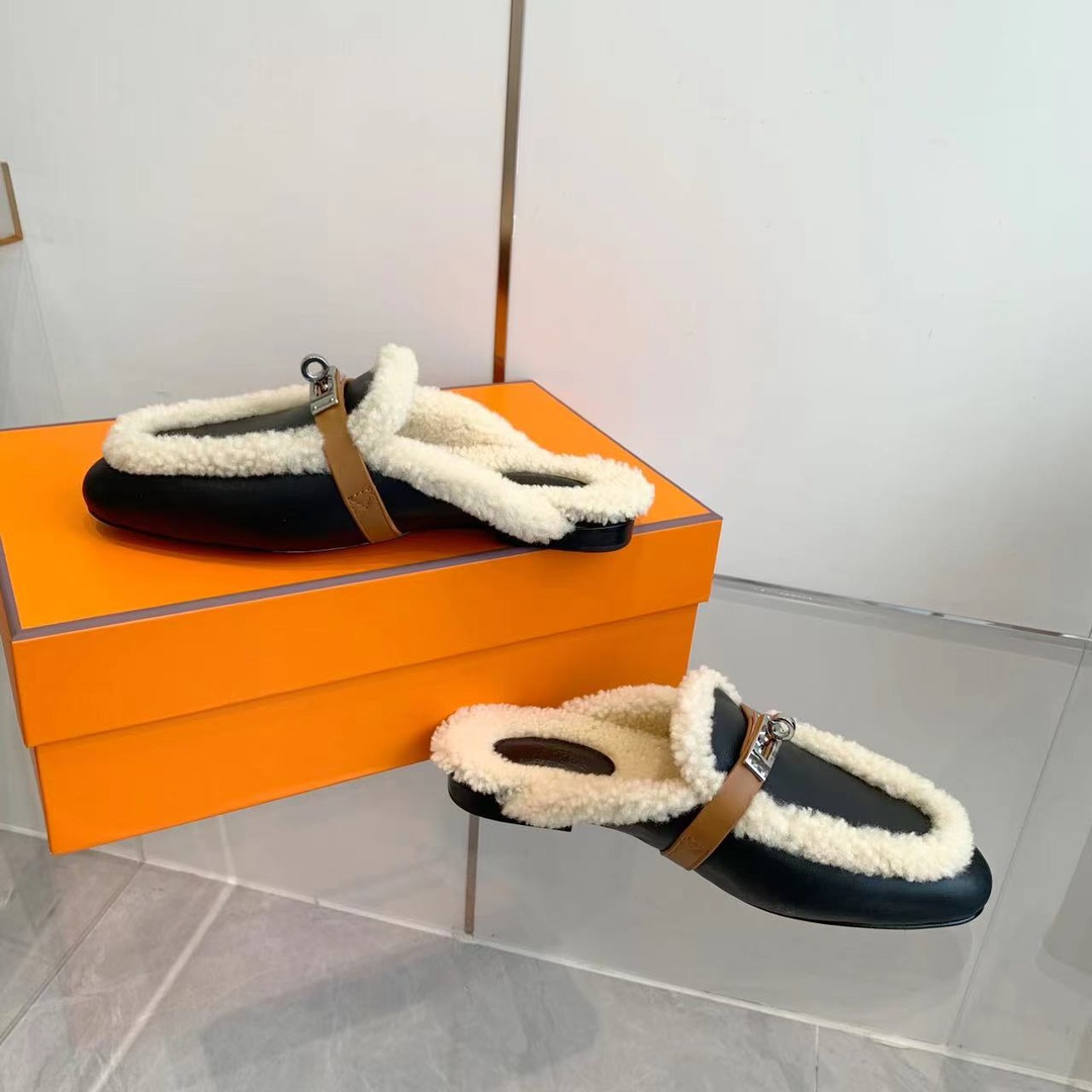 Hermes 23fw Women Winter Slippers Size 36-41