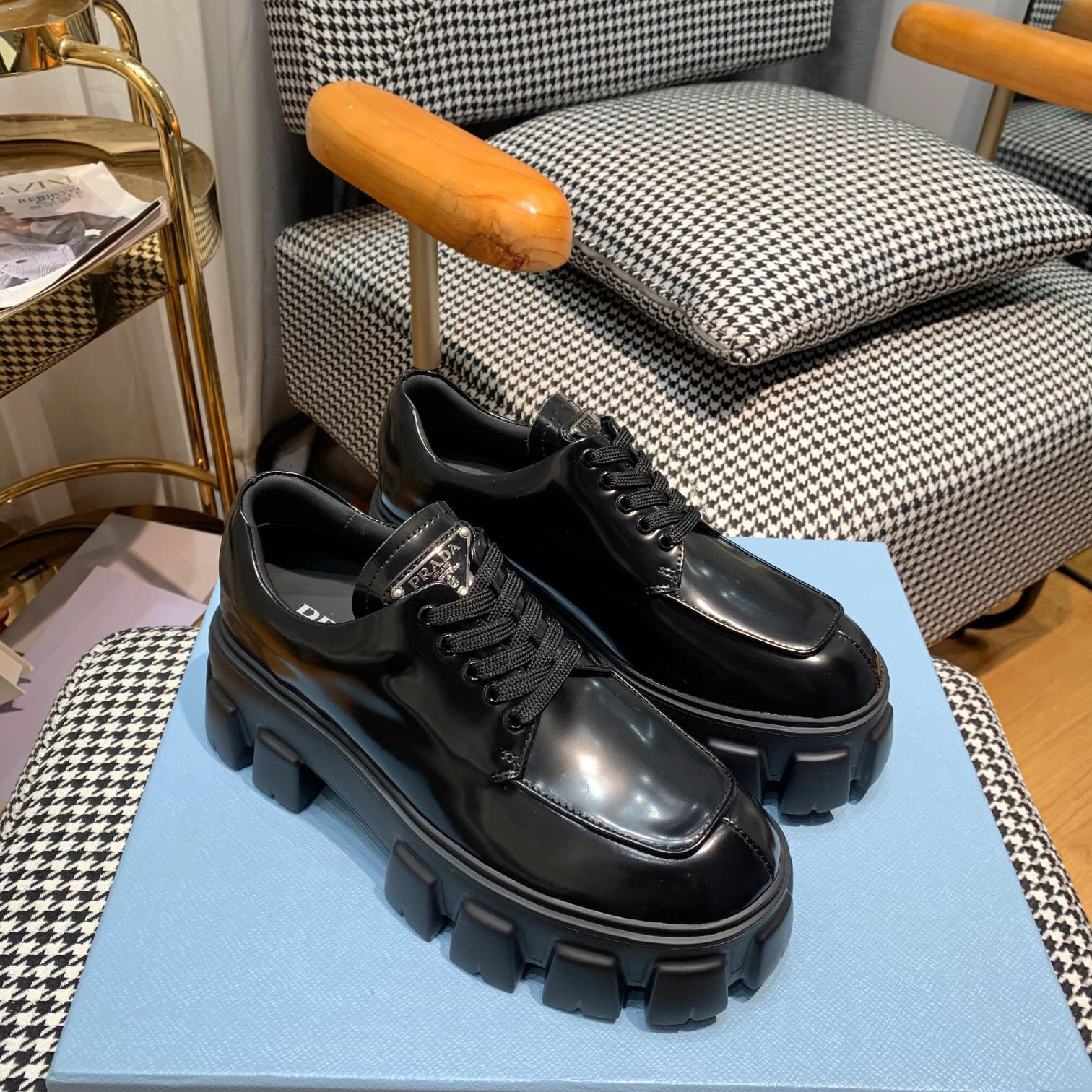 Prada Monolith brushed leather lace-up Shoes Loafers Size 36-41