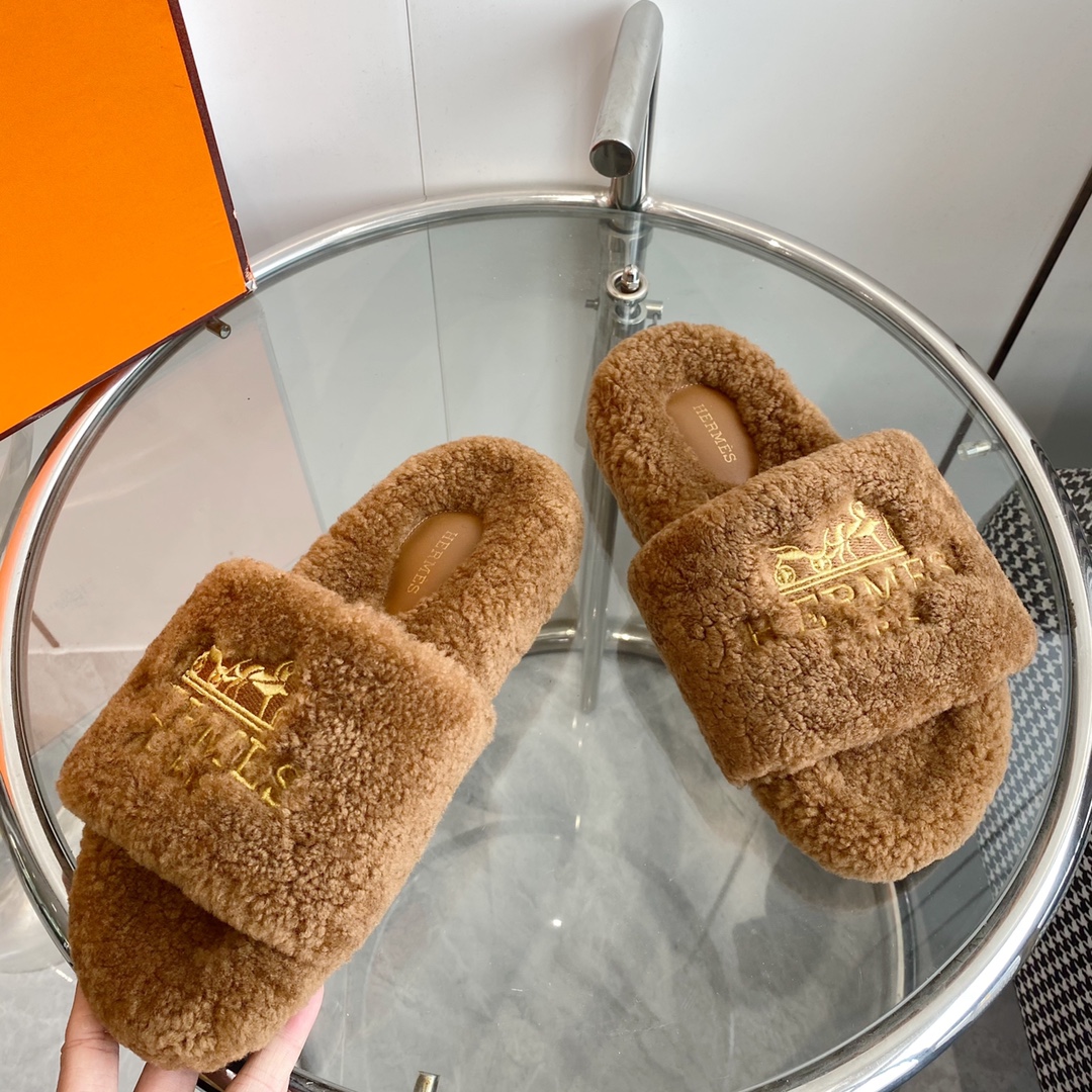 Hermes 23fw Women Winter Slippers Size 36-40