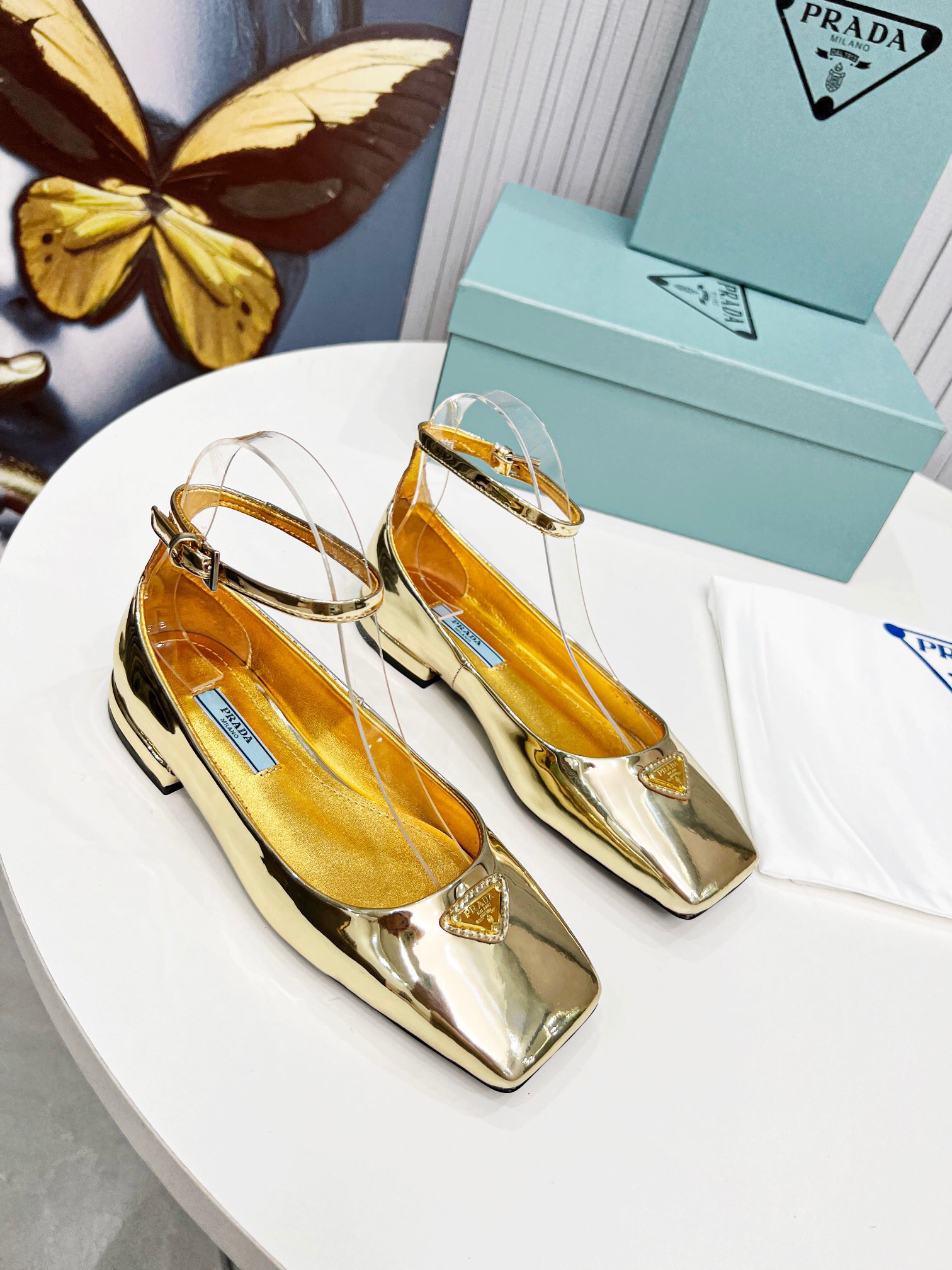 Prada Metallic Leather Ballerinas Pumps Size 35-41 3-Color