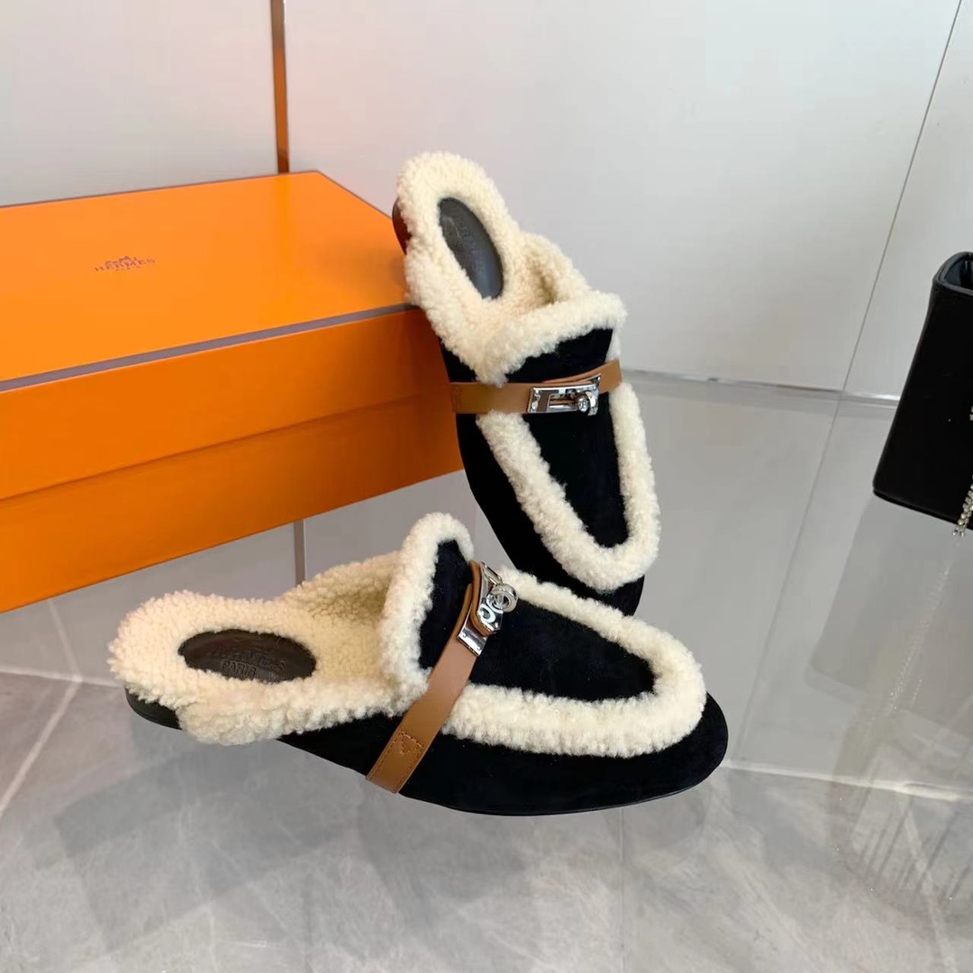 Hermes 23fw Women Winter Slippers Size 36-41