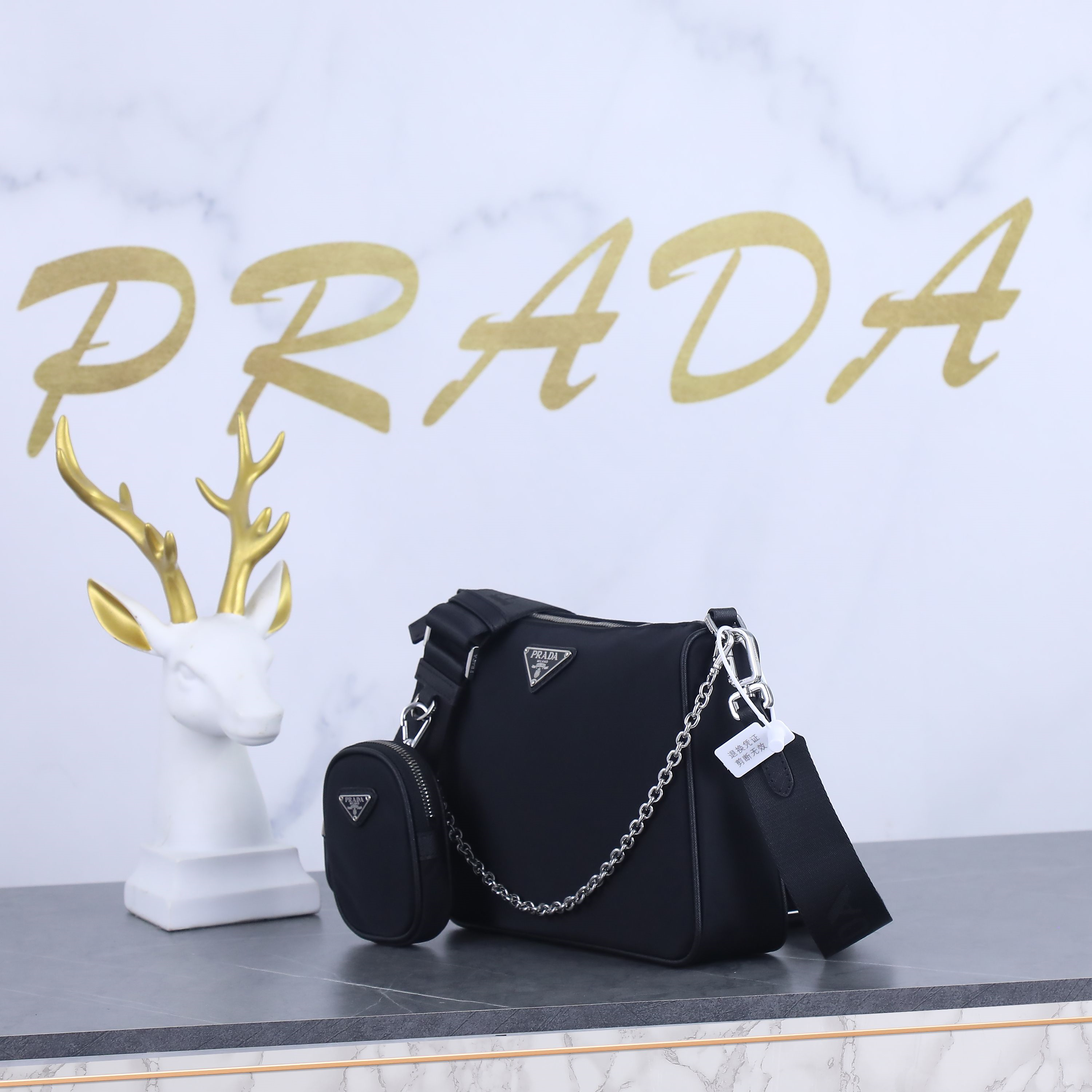 Prada 2VH113 Re-Nylon and Saffiano Leather Mens Shoulder Bags Size 24*18.5*6cm