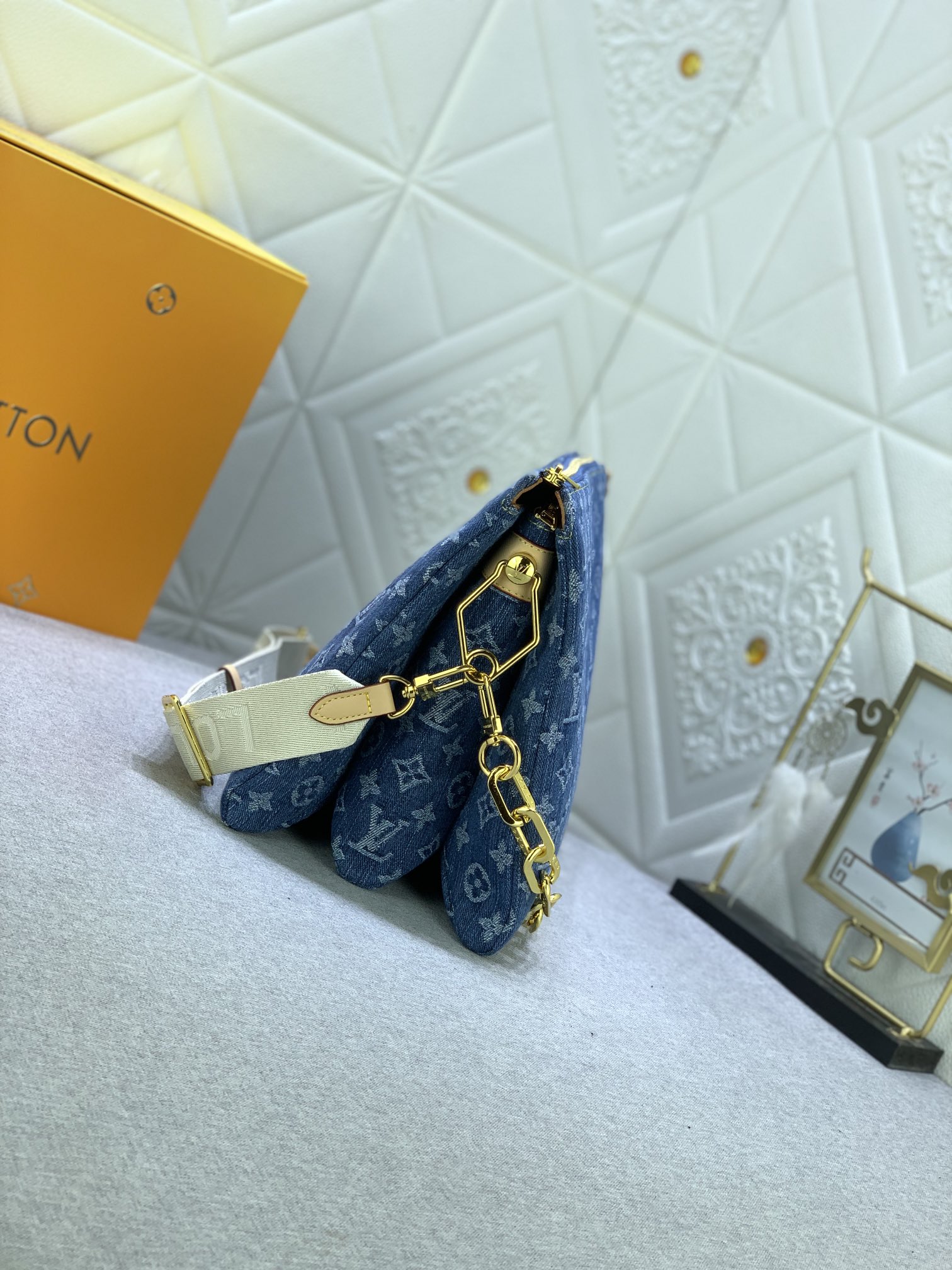 Louis Vuitton Monogram Coussin Denim Cowboy Women Shoulder Bags Size 34*24*12cm