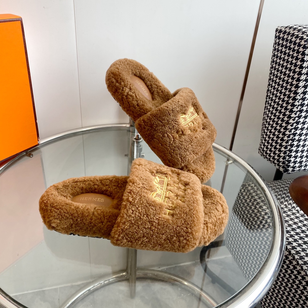 Hermes 23fw Women Winter Slippers Size 36-40
