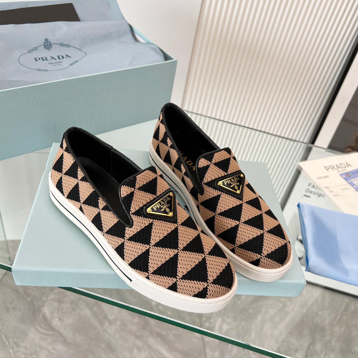 Prada 2024 Women Embroidered fabric slip-on Shoes Loafers Size 36-41