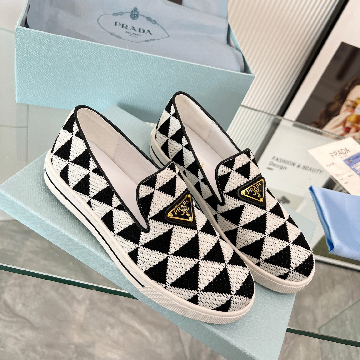 Prada 2024 Women Embroidered fabric slip-on Shoes Loafers Size 36-41