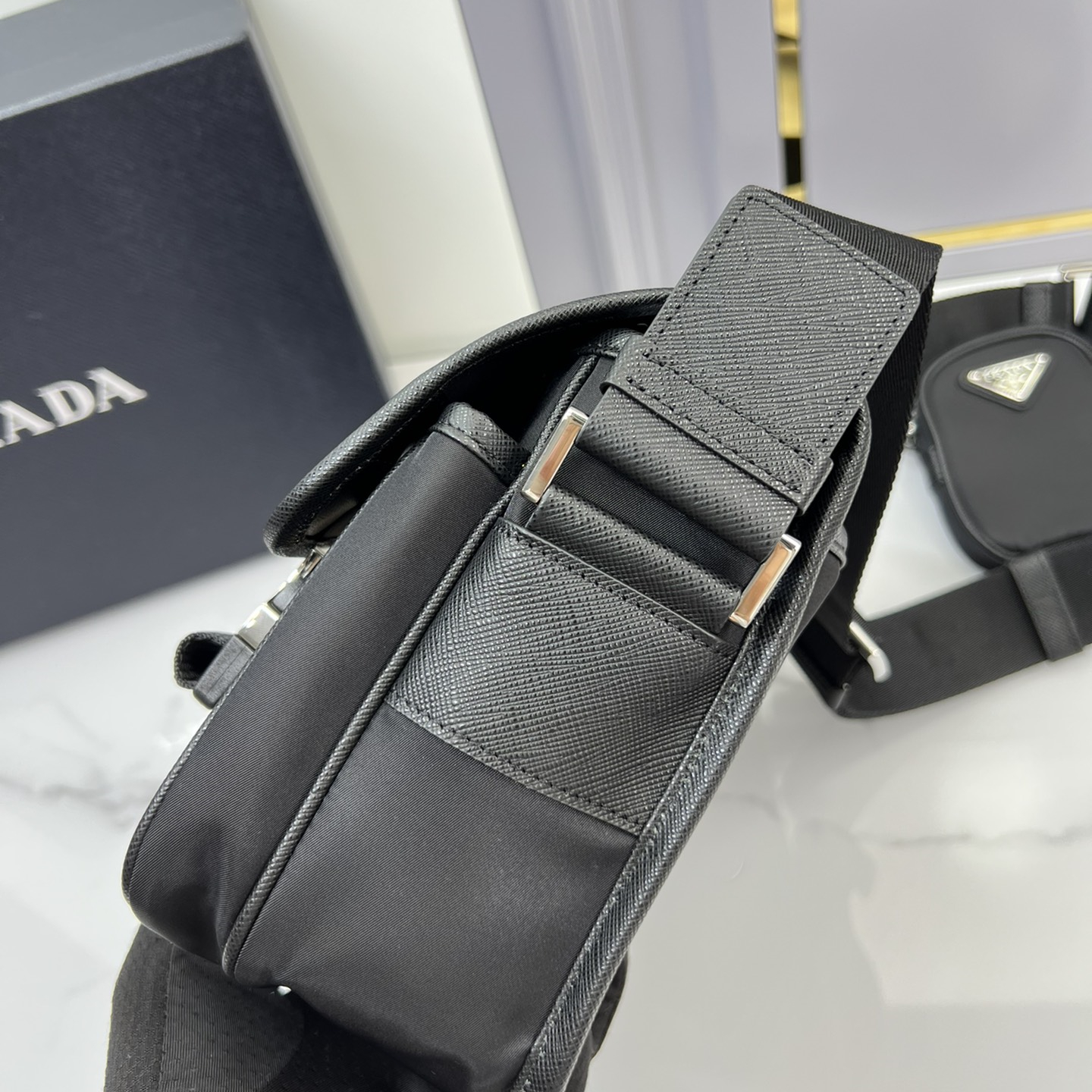 Prada 2VD034 Re-Nylon and Saffiano Leather Mens Shoulder Bags Size 22*16*8.5cm