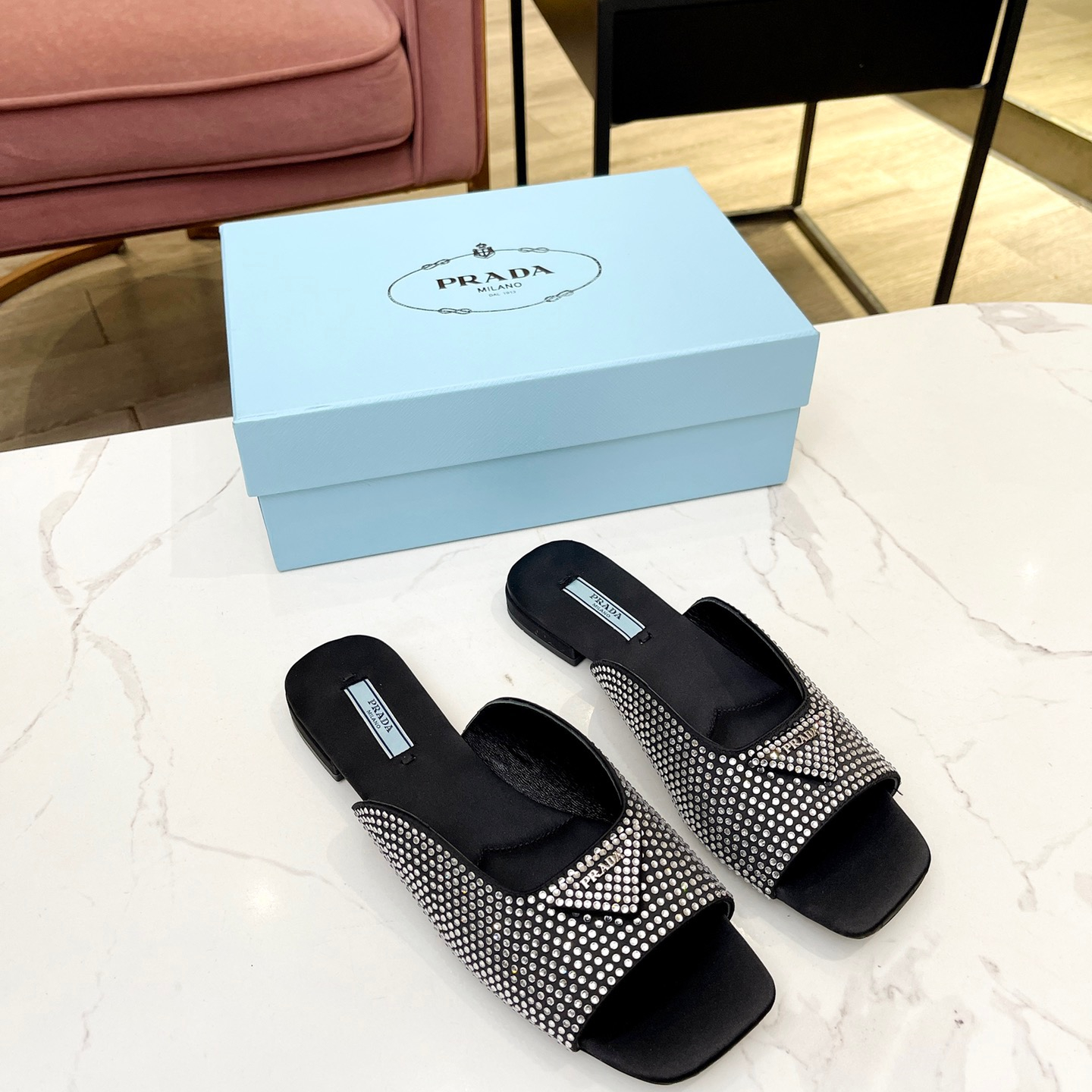 Prada Satin Slippers with Crystals Size 35-41 4-Color