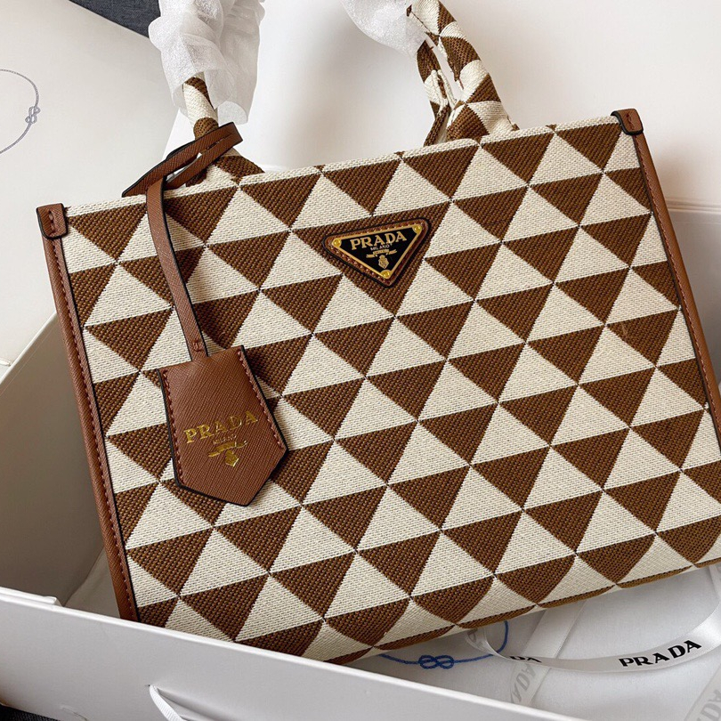 Prada 1BA354 Symbole Embroidered Fabric Shopping Bags Size 28*22*9cm