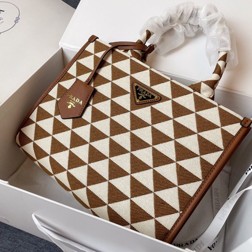 Prada 1BA354 Symbole Embroidered Fabric Shopping Bags Size 28*22*9cm