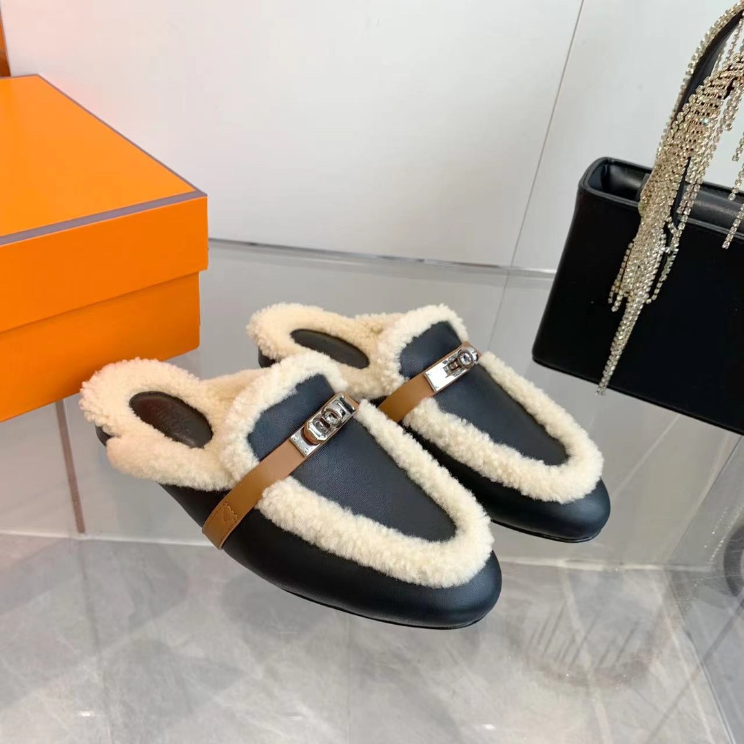 Hermes 23fw Women Winter Slippers Size 36-41