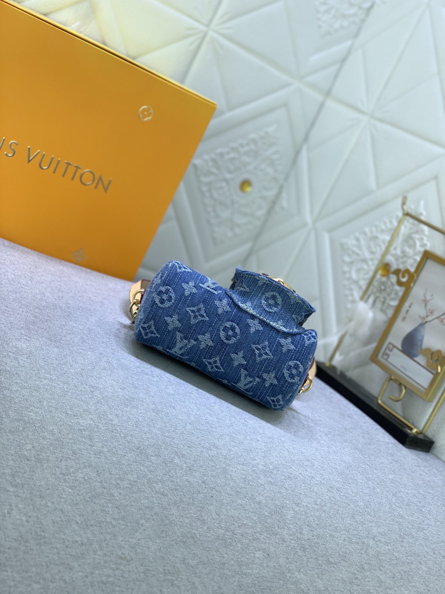 Louis Vuitton M82950 Nano Speedy Denim Cowboy Women Shoulder Bags Size 16*7*10cm