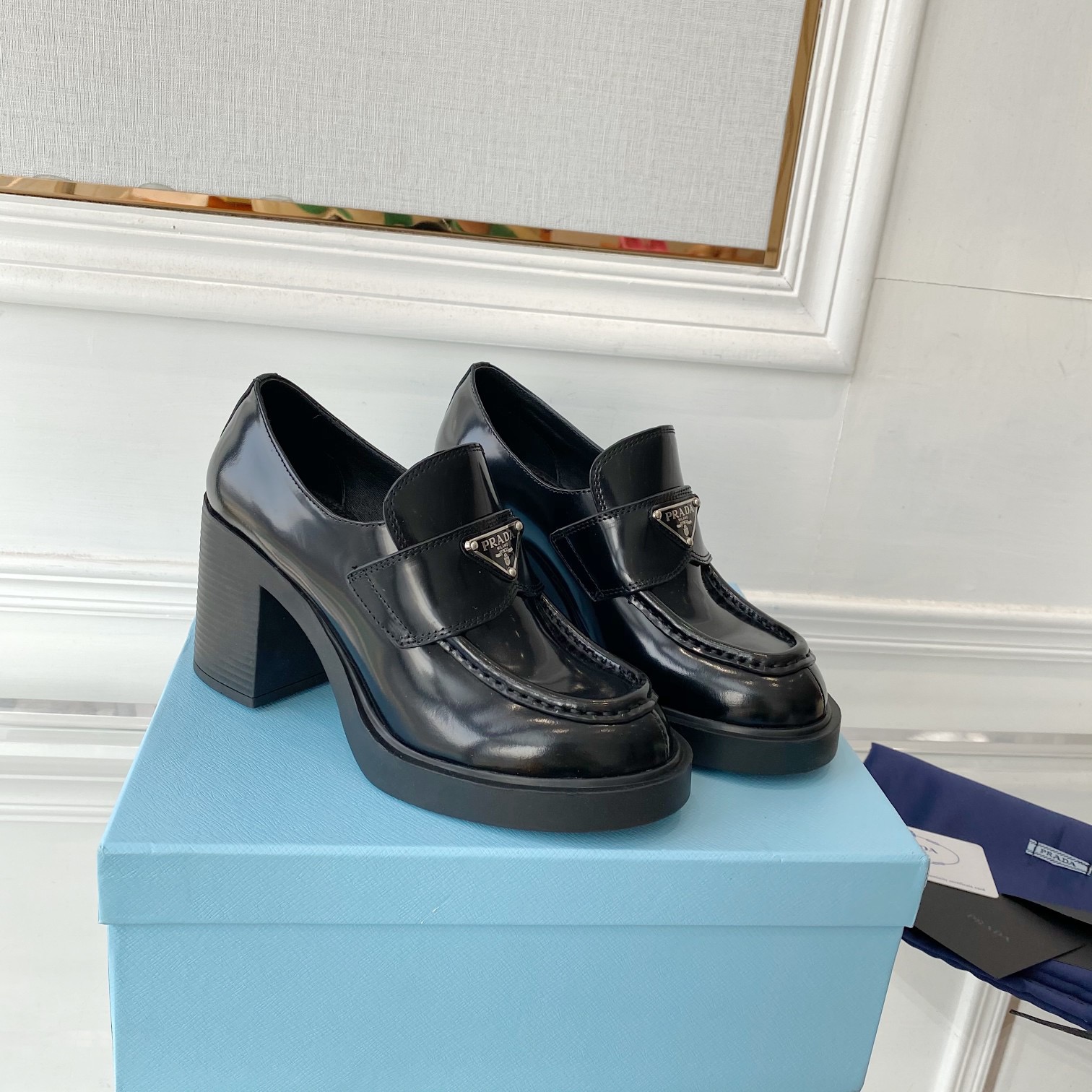 Prada Chocolate High-heeled Loafers Size 35-40   3-Color