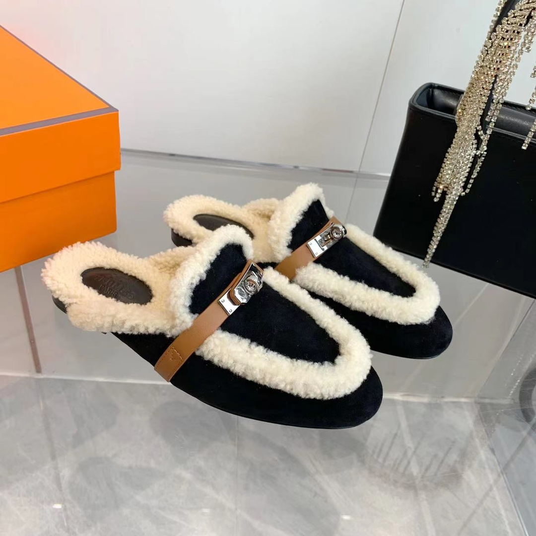 Hermes 23fw Women Winter Slippers Size 36-41