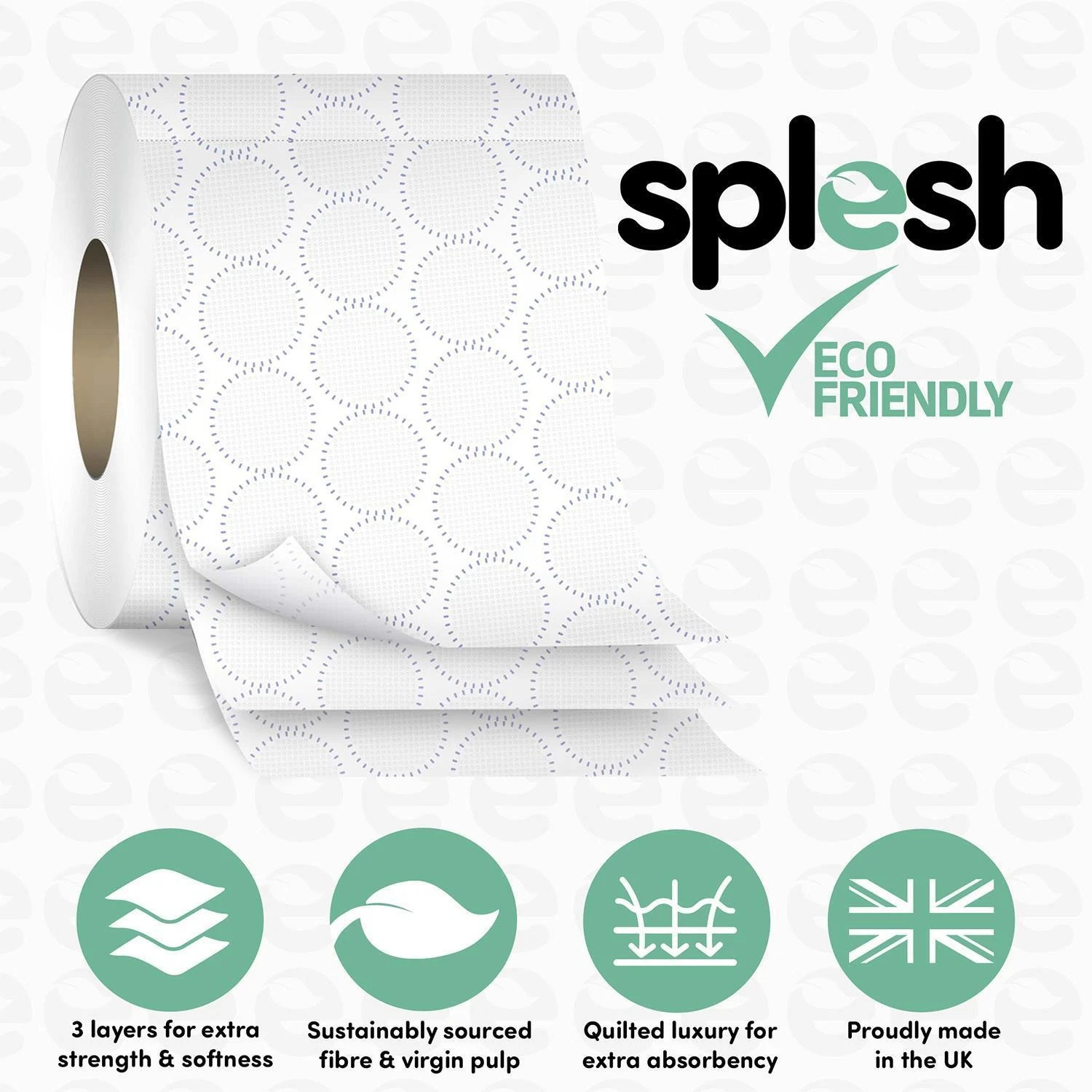 Cusheen Splesh 3-Ply Toilet Paper - Soft Quilted Large Roll Toilet Paper, Eco-Friendly Toilet Paper（4×18 Rolls）