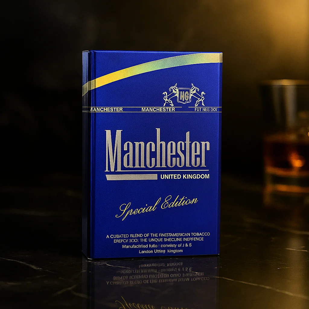 British Blue from Manchester（A）Manchester Blue cigarettes are part of the 'Blue' series from the Manchester brand, offering a smooth and light smoking experience. They are made from a blend of high-quality American tobacco, typically containing about 6 mg of tar and 0.6 mg of nicotine. This cigarette features stylish blue packaging, reflecting a modern and sophisticated design inspired by Manchester, UK.
The brand is produced in the United Arab Emirates and is popular in international markets for its mild flavor and affordable price.AU$140.00Fimadina