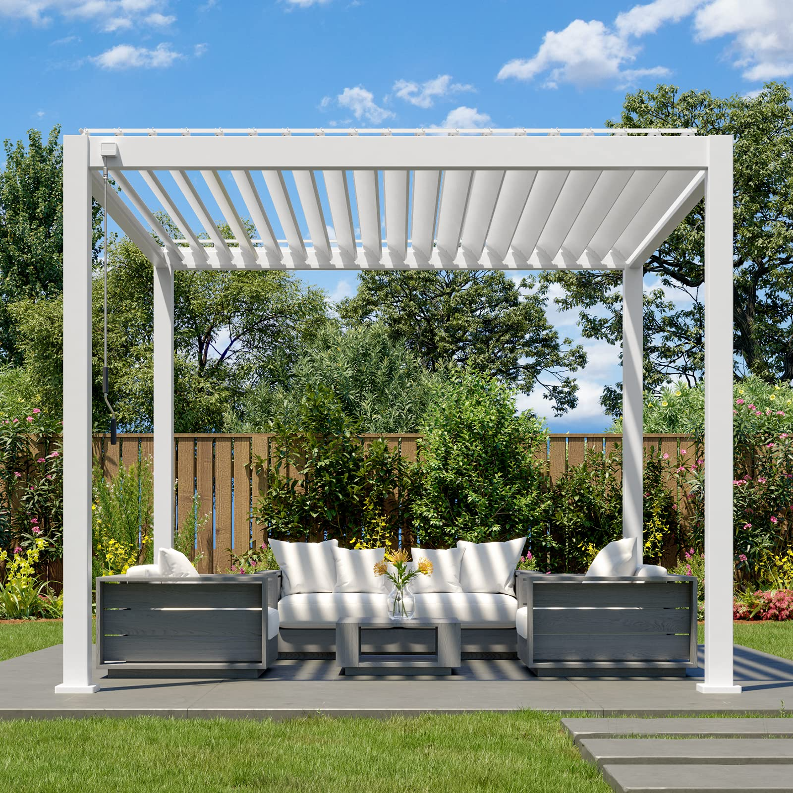 【Home&Garden】10'x10' Sun Shade Aluminum Pergola Rainproof Gazebo with Adjustable Roof