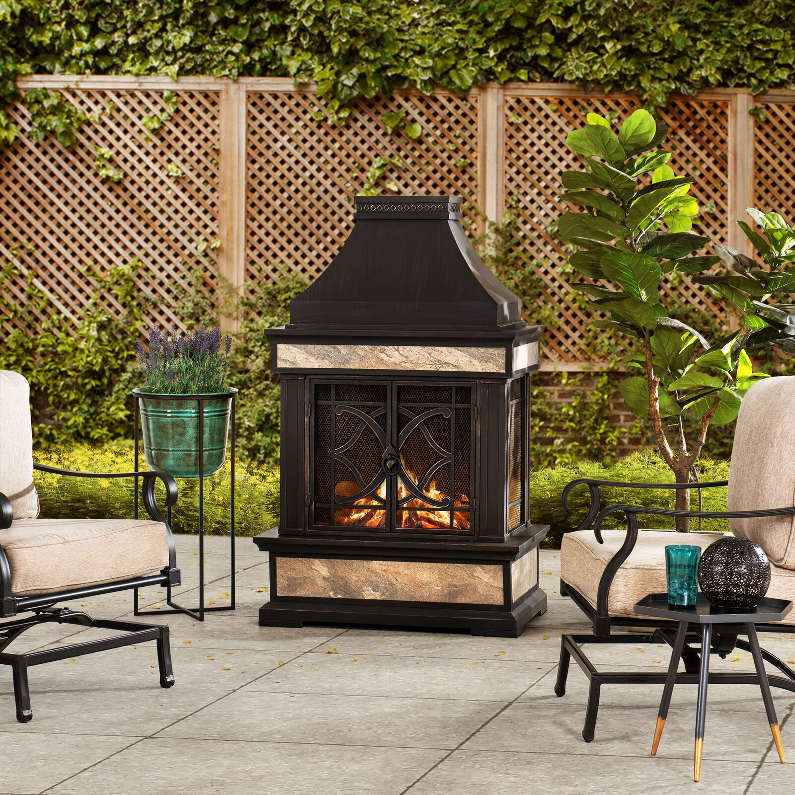 【Sports&Outdoors】Sofie 56.7'' H Wood Burning Outdoor Fireplace
