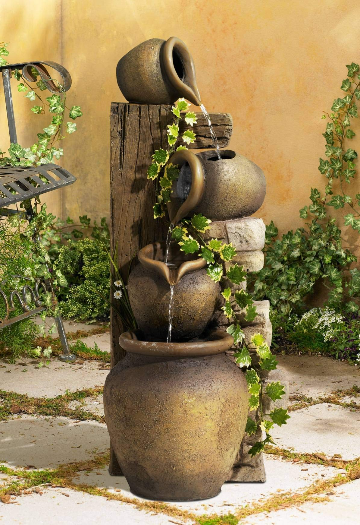 【Décor】Cascading Rustic Outdoor Floor Three Jugs Fountain & Waterfalls 33