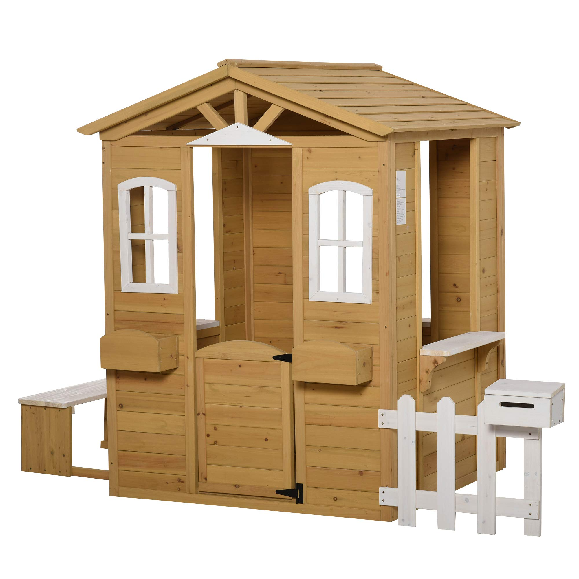 【Baby&Kids】Outdoor Playhouse for Kids Wooden Cottage, Pretend Play House for Age 3-6 Years