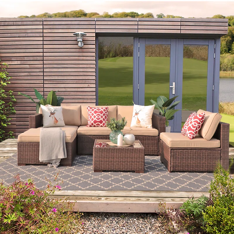 Eudy Polyethylene (PE) Wicker 5 - Person Seating Group with Cushions