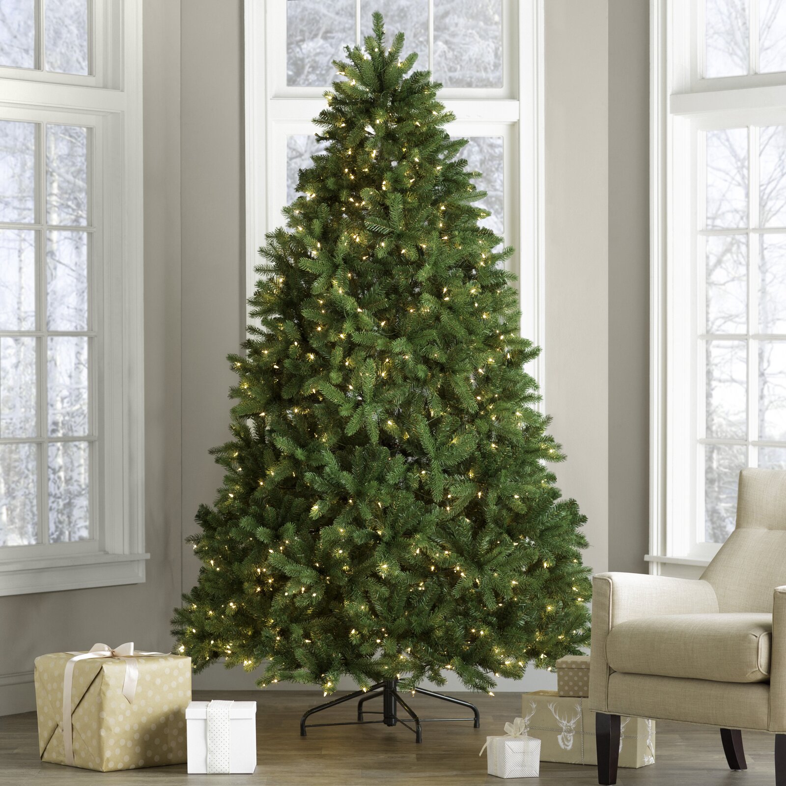 【Décor】Newberry Spruce 90'' Lighted Artificial Spruce Christmas Tree