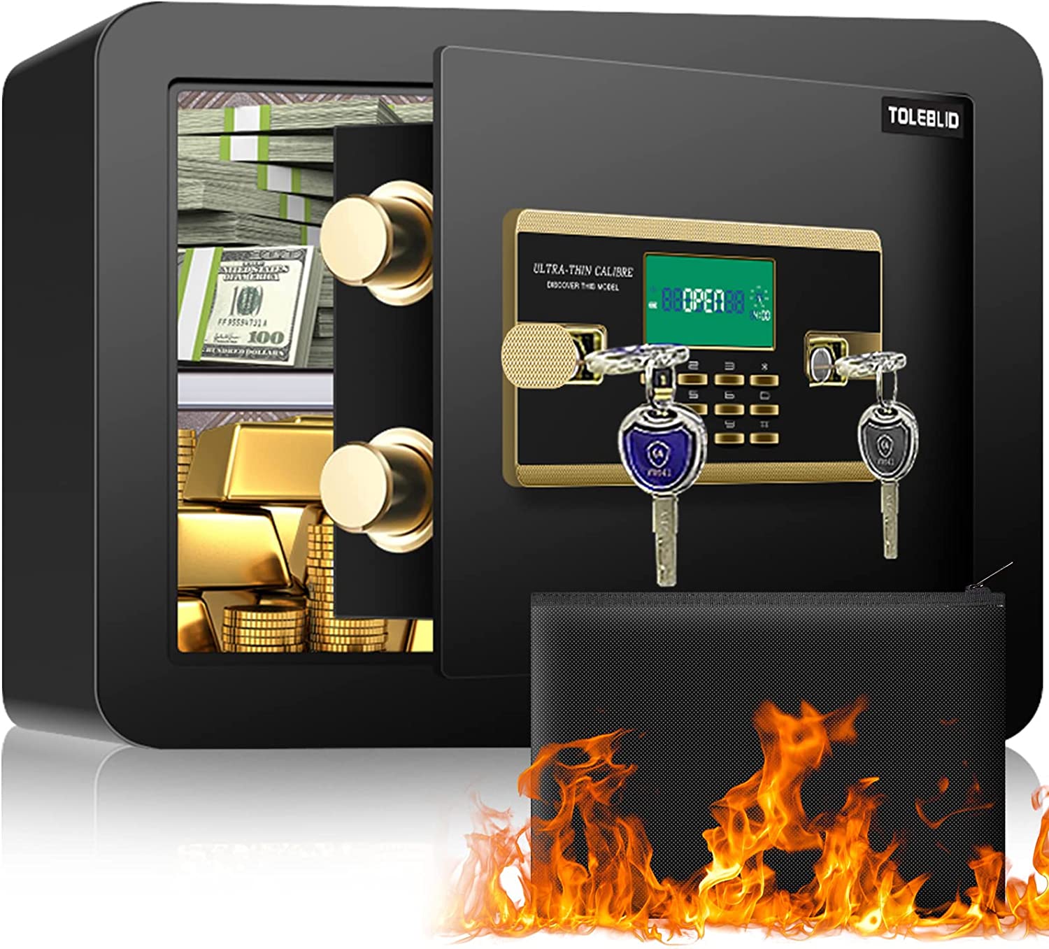 Extra Large Safe Box Fireproof Waterproof with Double Safe, 124 LB Heavy Duty Anti-Theft Fireproof Safe Box, Home Security Safe for Firearm Money Documents Medicine Jewelry Valuables