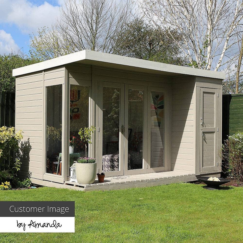 【Home&Garden】12x8 Wooden Garden Summerhouse with Side Shed, Garden Room, Sunroom, Outdoor Storage