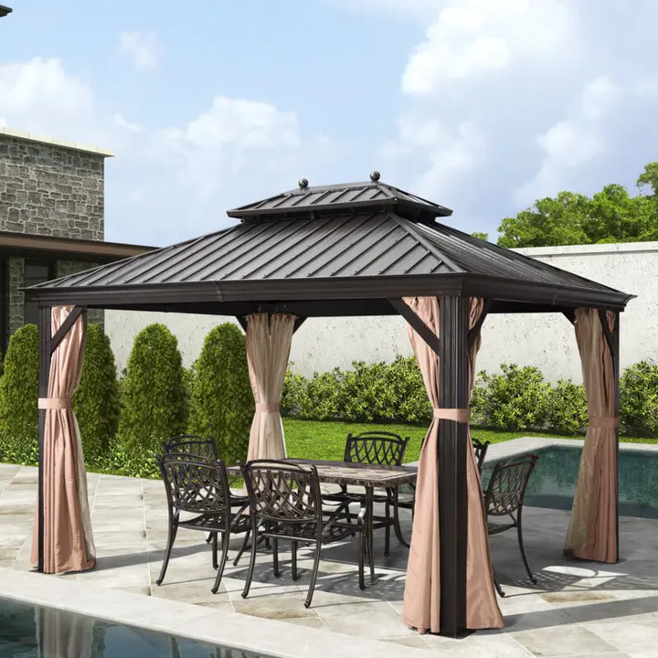 【Gazebo】12 Ft. W x 10 FT. D Aluminum Patio Gazebo