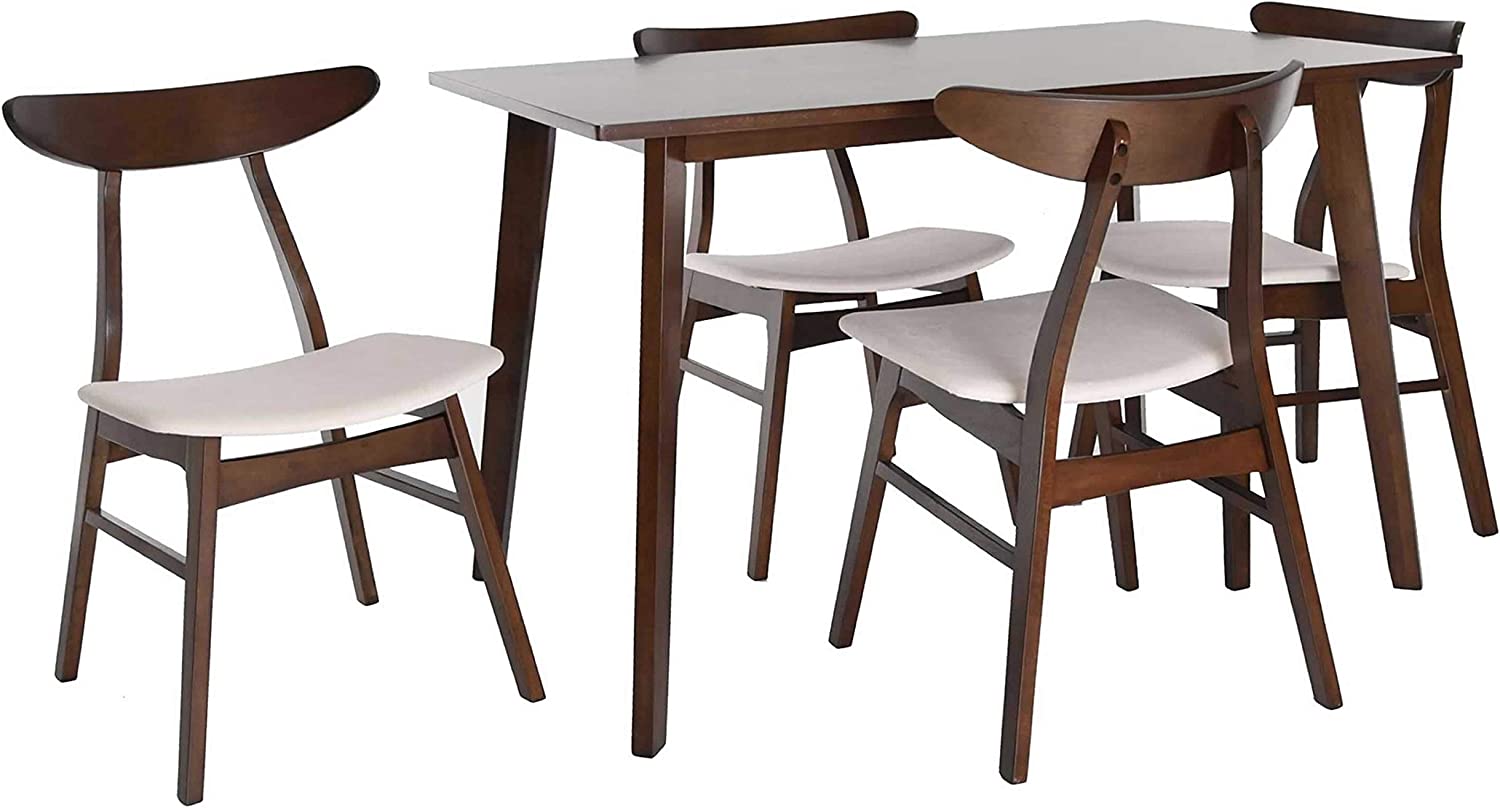 Zenvida Mid Century 5 Piece Dining Set Wood Table Fabric Chairs Seats Four