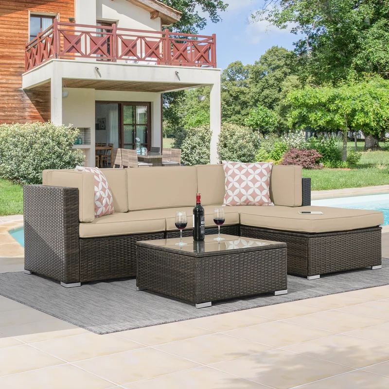 Brookwood High-Density Polyethylene (HDPE) Wicker 3 - Person Seating Group with Cushions