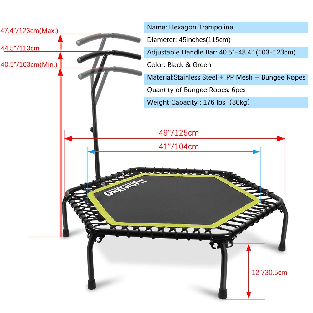 【Baby&Kids】Silent Mini Fitness Trampoline with Adjustable Handle Bar, for Adults or Kids