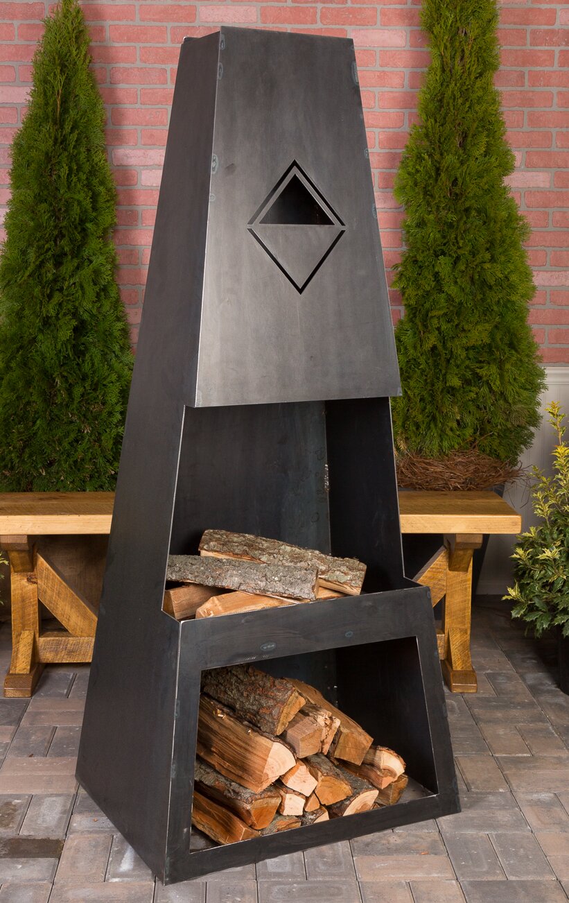 【Sports&Outdoors】Dillonvale 66'' H Steel Wood Burning Outdoor Fireplace