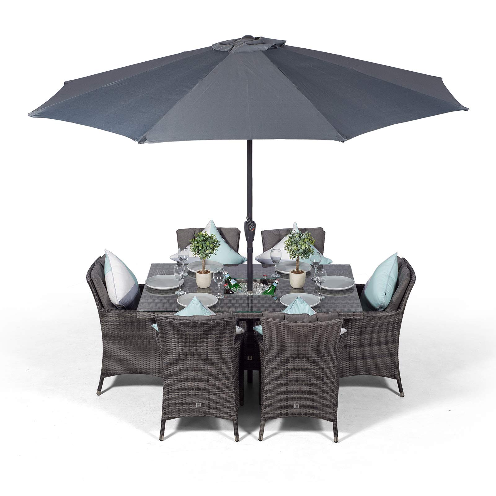 【Home&Garden】Rattan Garden Dining Table & 6 Chairs with Cushions