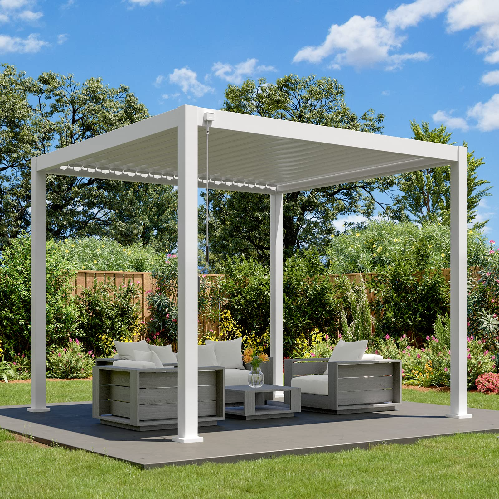 【Home&Garden】【BS】10'x10' Sun Shade Aluminum Pergola Rainproof Gazebo with Adjustable Roof