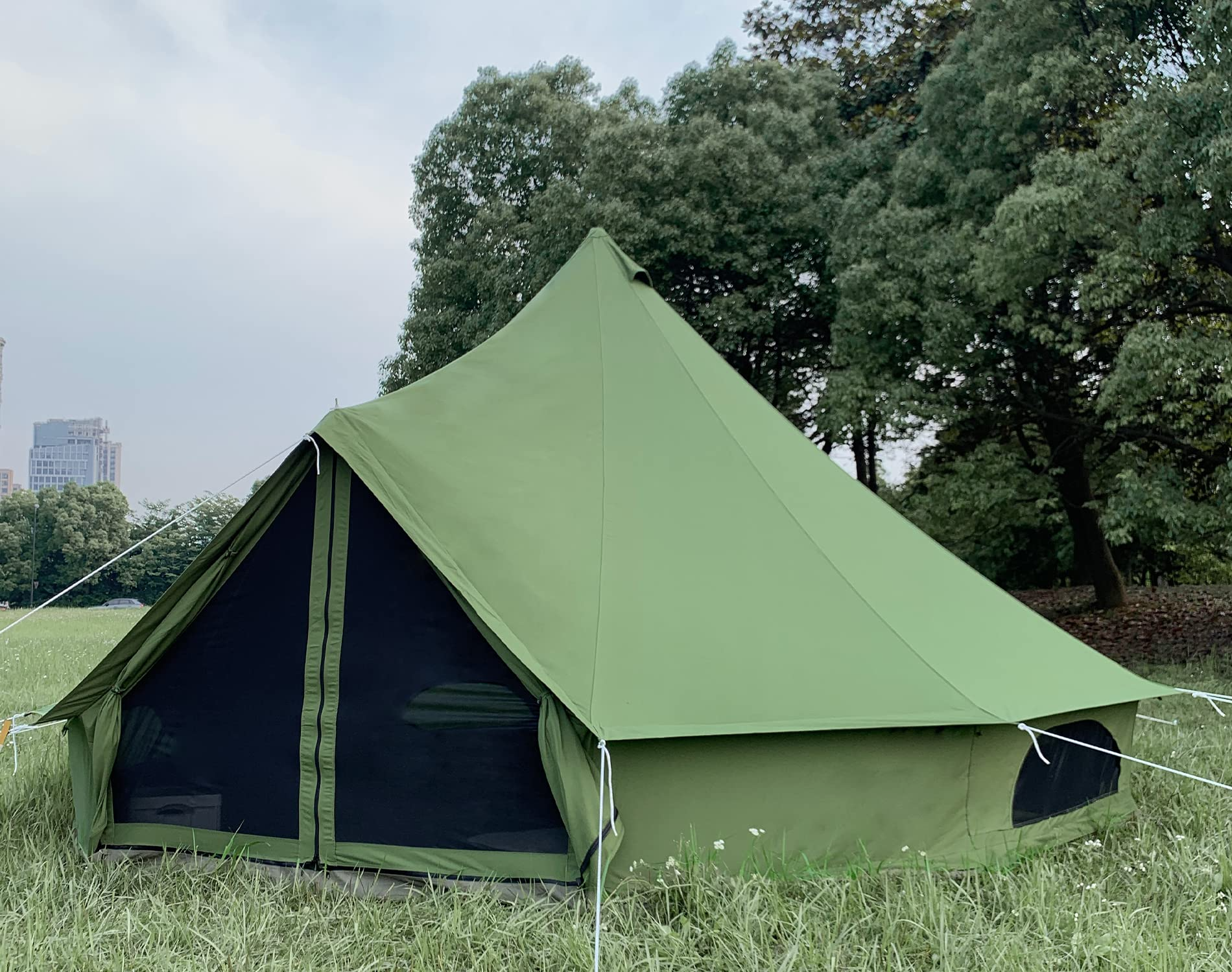 【Sports&Outdoors】Breathable 100% Cotton Canvas Bell Tent, Waterproof Large Tents w Sturdy Center & Door Pole
