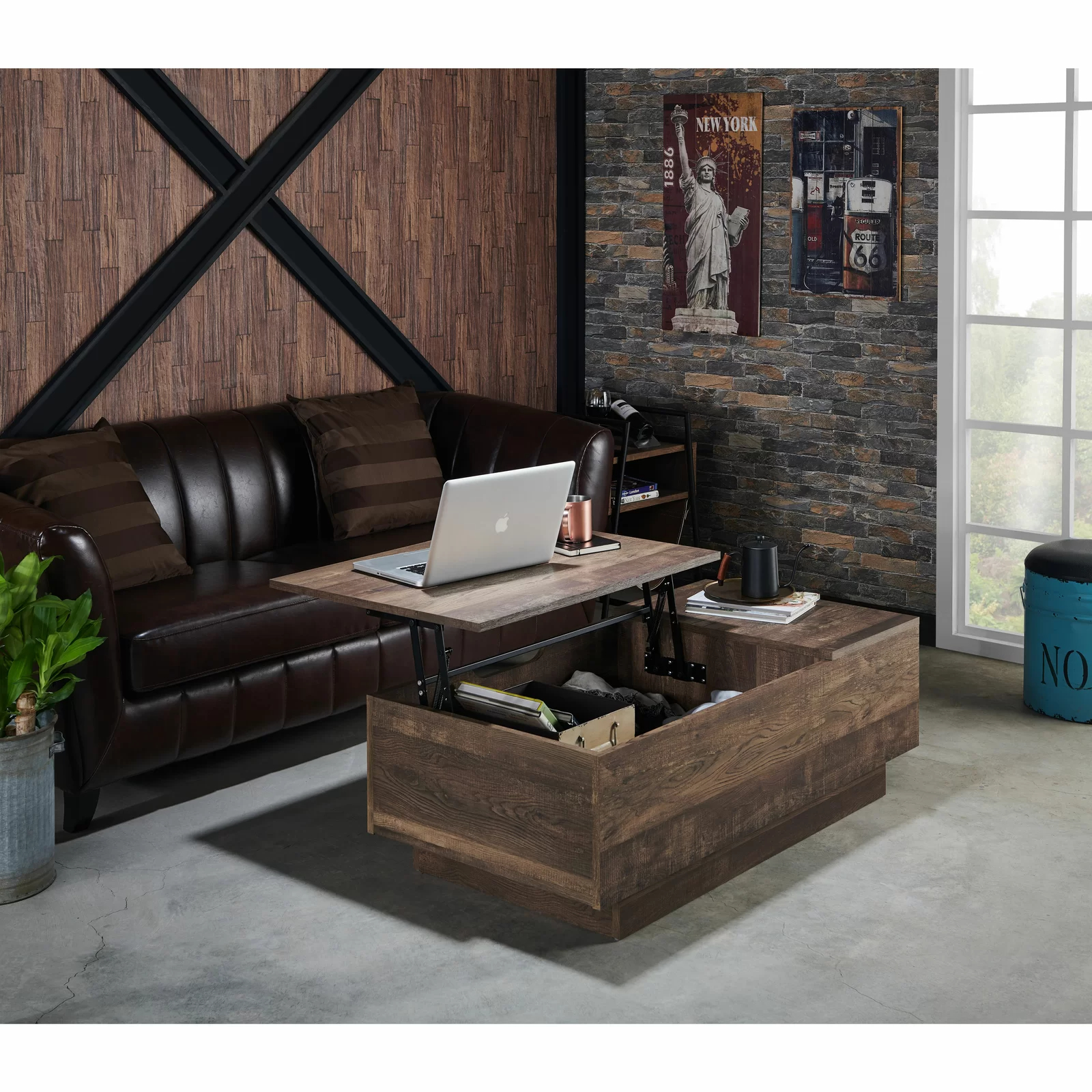 【Furniture】Kianna Lift Top Block Coffee Table with Storage