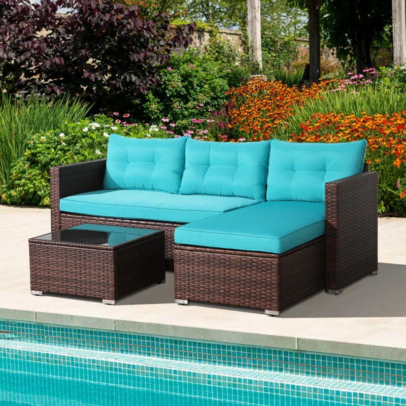 Presious Polyethylene (PE) Wicker 3 - Person Seating Group with Cushions