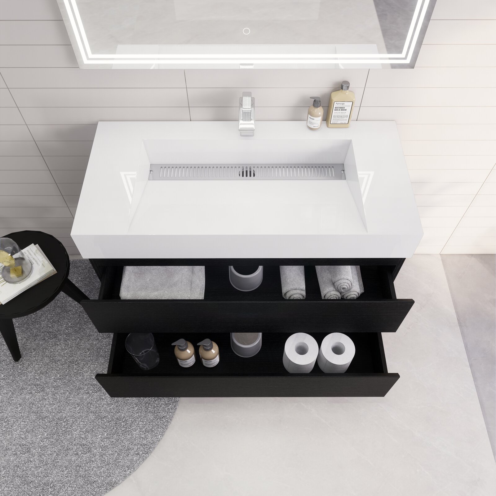 【Home Improvement】Newbold 42'' Wall-Mounted Single Bathroom Vanity Set