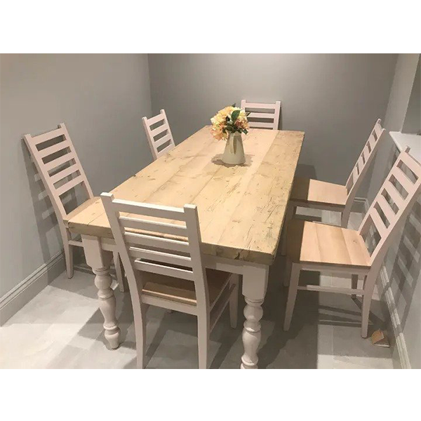 Farmhouse dining table with reclaimed wood top and 6 chairs
