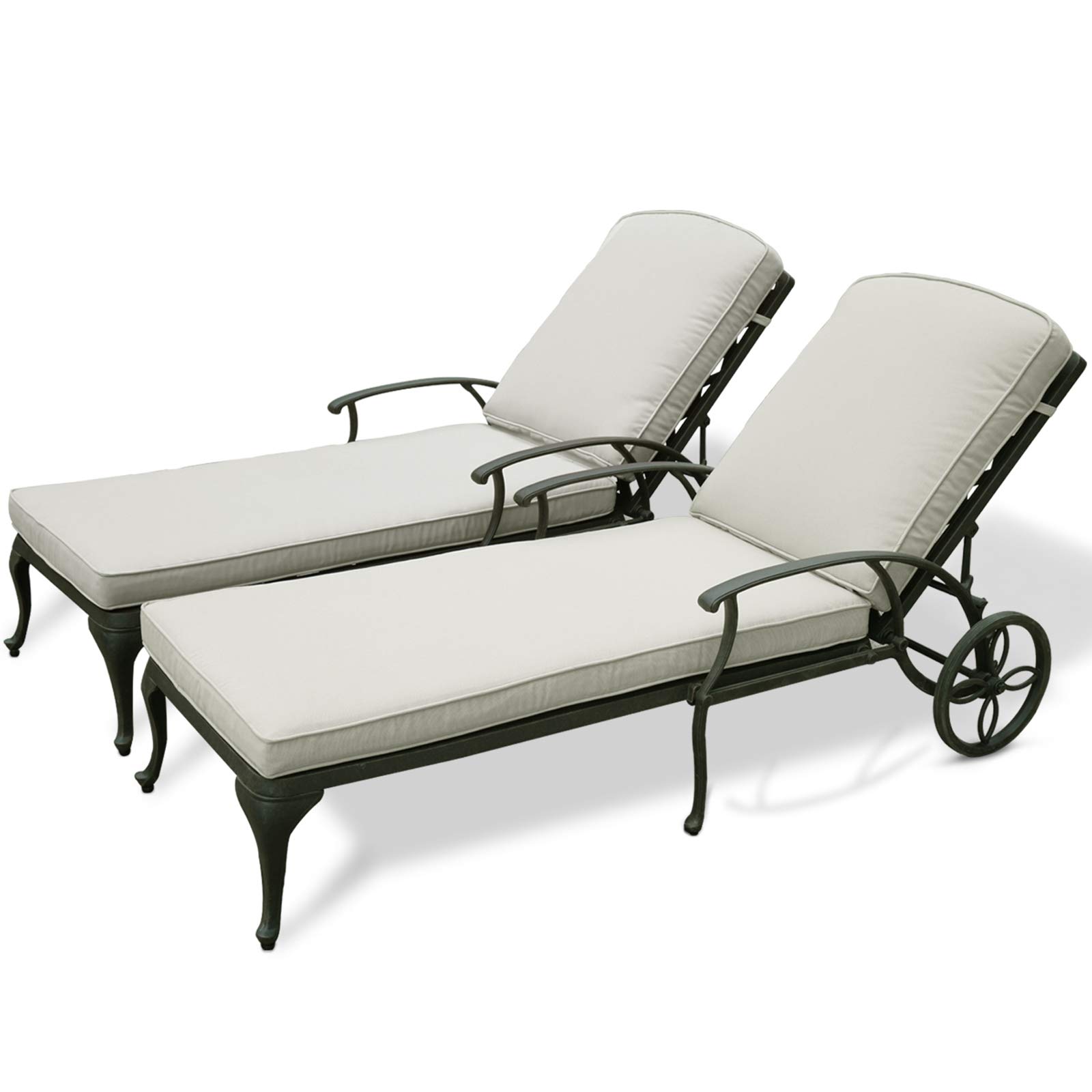 【Home&Garden】Chaise Lounge Outdoor Chair with Cushions, Aluminum Pool Side Sun Lounges with Wheels