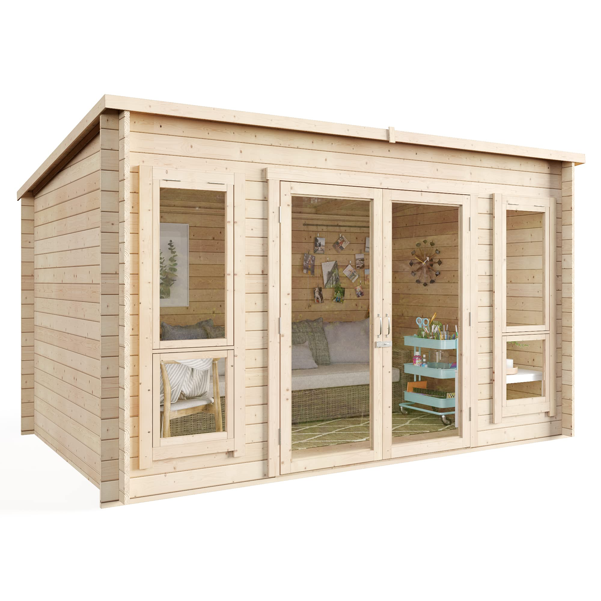 【Home&Garden】12x8 Log Cabin Summerhouse Garden Office Studio Modern Pent Carmen Outdoor Room
