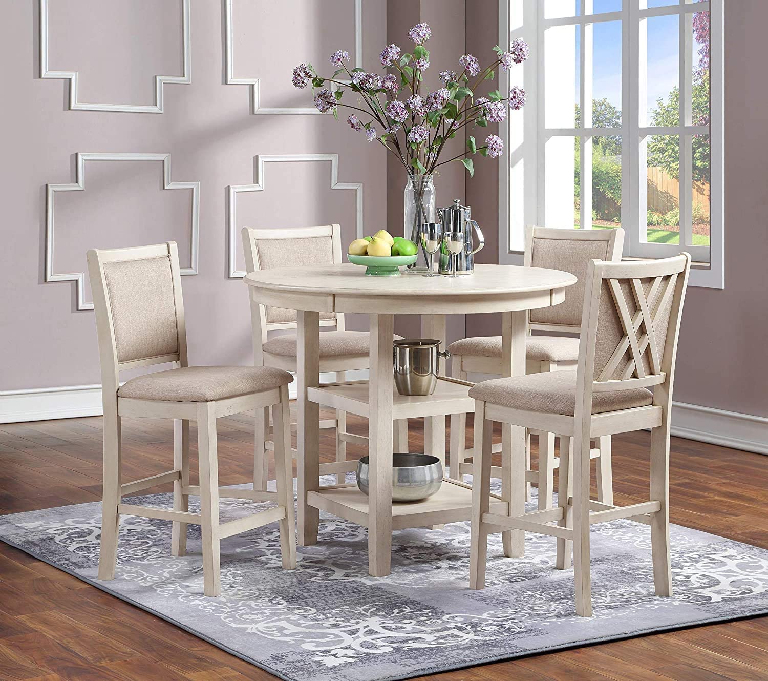 Classic Furniture Amy 5-Piece Counter Dining Table Set, Bisque