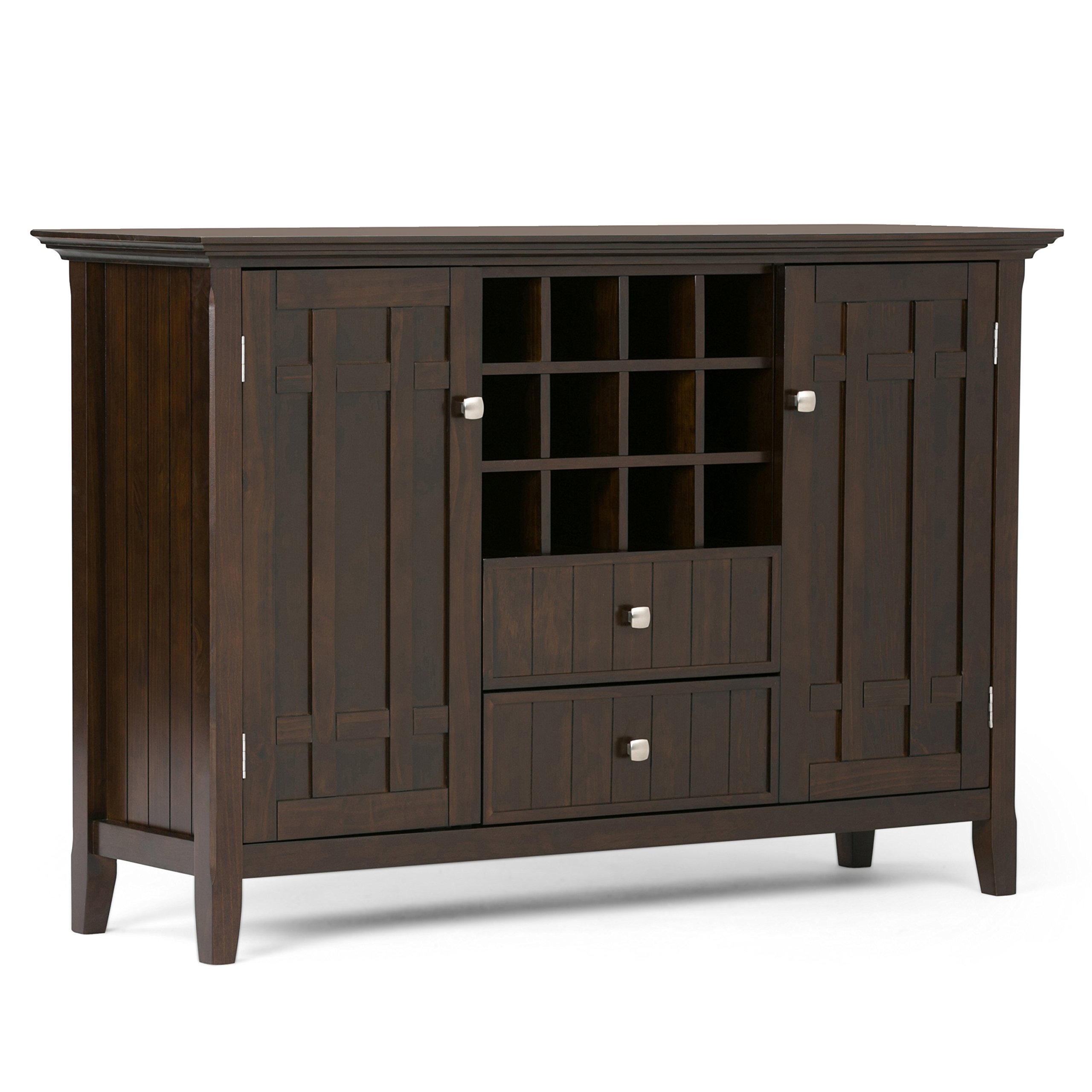 【Furniture】Solid Pine Wood 54 inch Rustic Sideboard Buffet Credenza in Dark Tobacco Brown