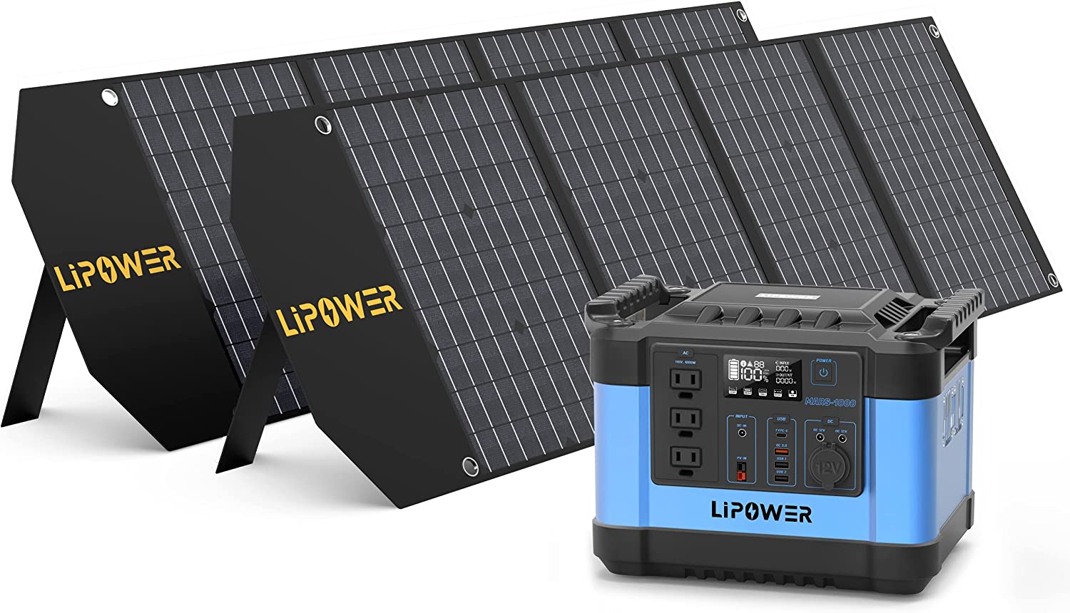 Solar Generator with Solar Panel, LIPOWER 1000W Portable Power for Backup Power Outage Home, Emergency Battery Camping Travel RV Outdoor, 3 * 110V/1000W AC Outlets, PD USB C Port