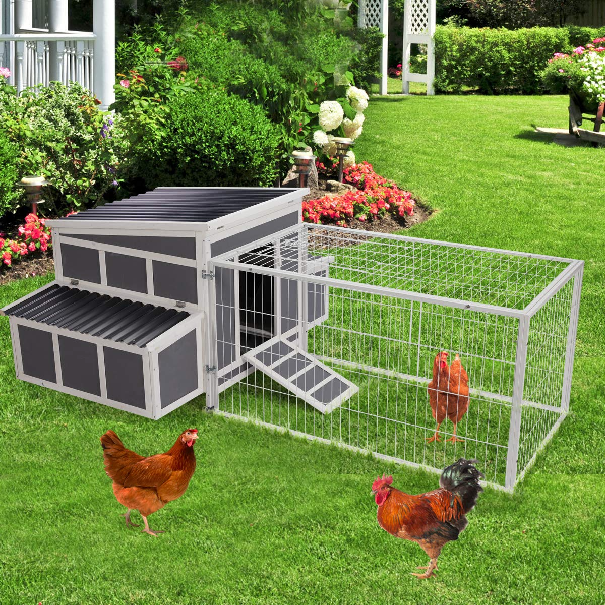 【Pet】88 Large Wooden Chicken Coop Hen House, Outdoor Yard Poultry Pet Hutch with Nesting Box
